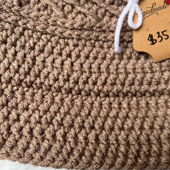 Women’s Crochet Handmade w/ Love Brown Warm Cozy Cold Weather Winter Beanie Hat - Picture 5 of 9